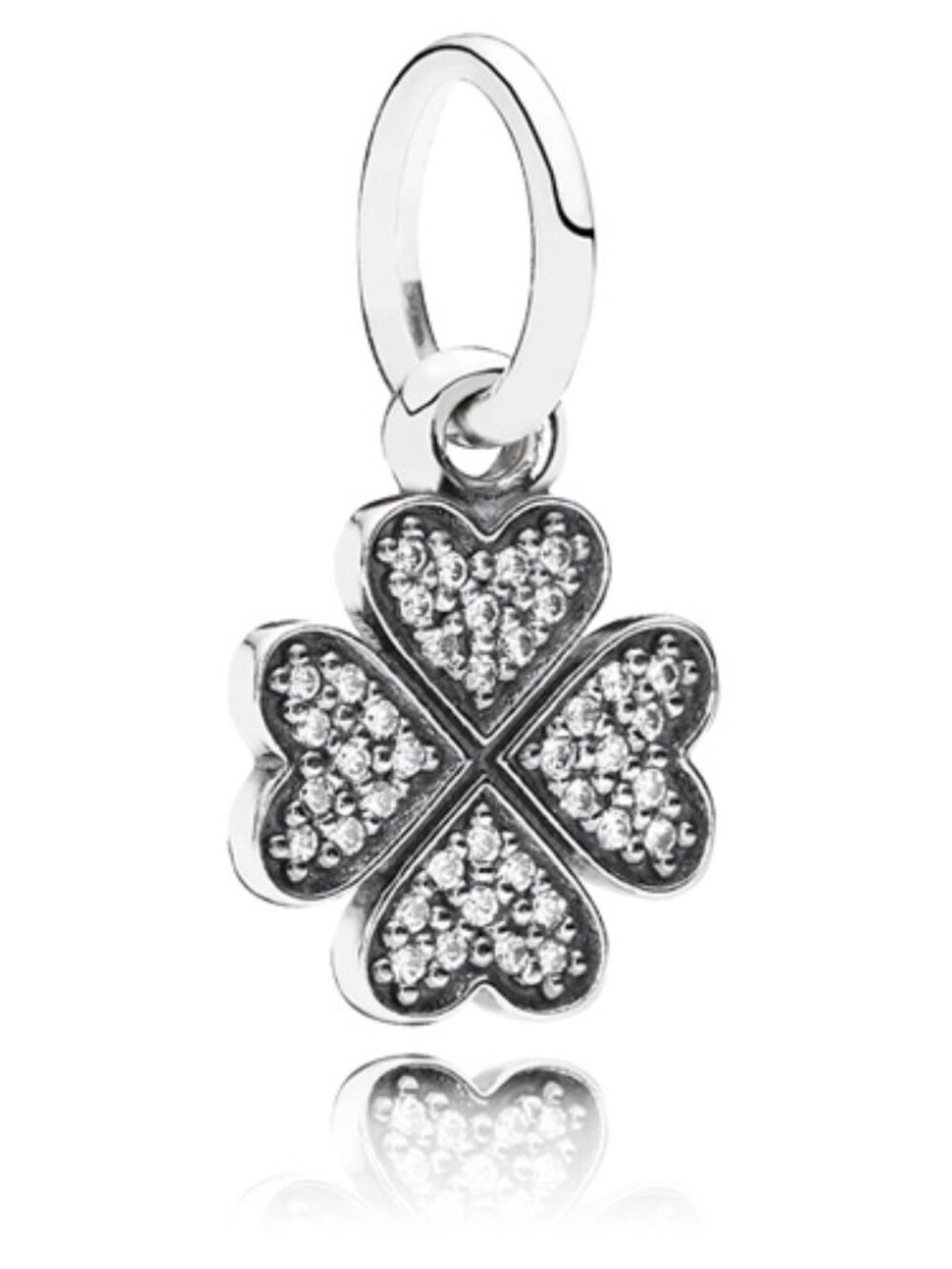 PANDORA Symbol of Lucky in Love Dangle Authentic Charm Clover Silver Zirconia